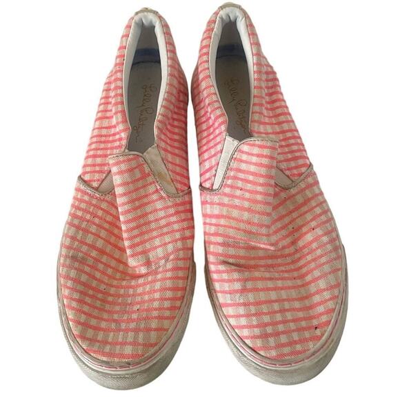 Lilly Pulitzer Womens Slip On PInk Plaid Low Top Sneakers Canvas • Size 8 ⬇️ - Picture 1 of 4